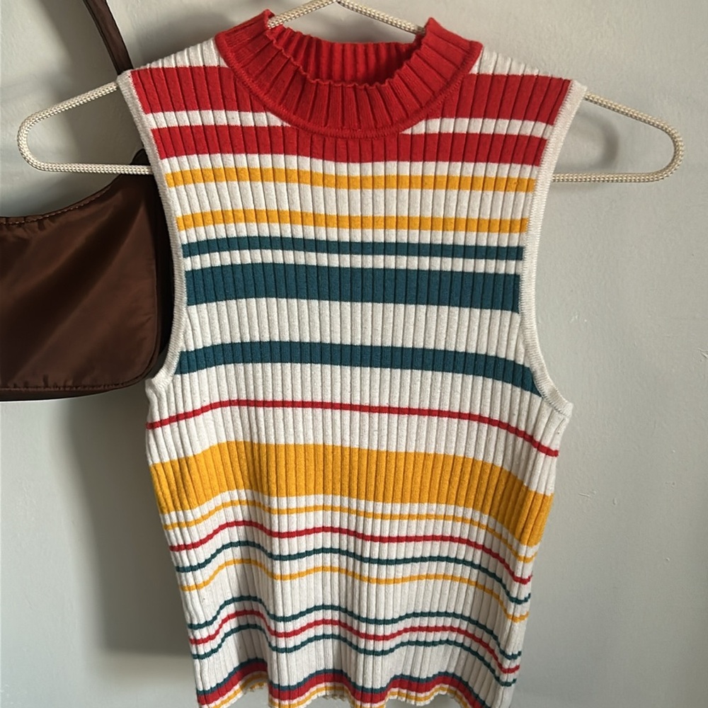 Forever 21 Sleeveless Striped Ribbed Mock Neck Sweater Tank Top - Picture 8 of 8